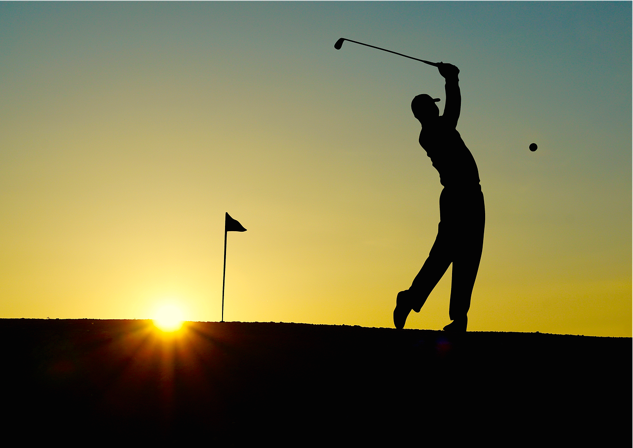 golf, golfed, nature, sunset, sports, golfer, golf clubs, single hole flag, outdoor, man, human, fitness, active, elegant